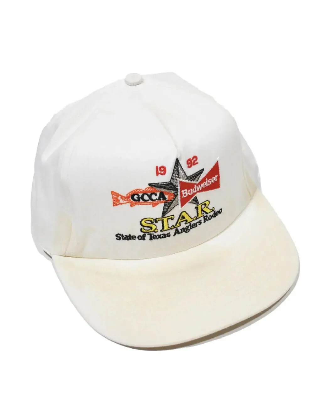 Vintage Budweiser 1992 State of Texas Anglers Rodeo Bud 90s White Snapback